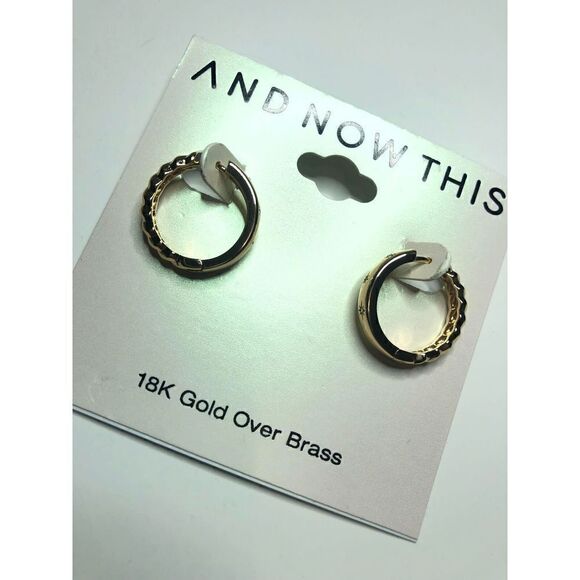 177 AND NOW THIS 18K Gold over brass Textured CZ star hoop earrings NWT $50 - Picture 1 of 3